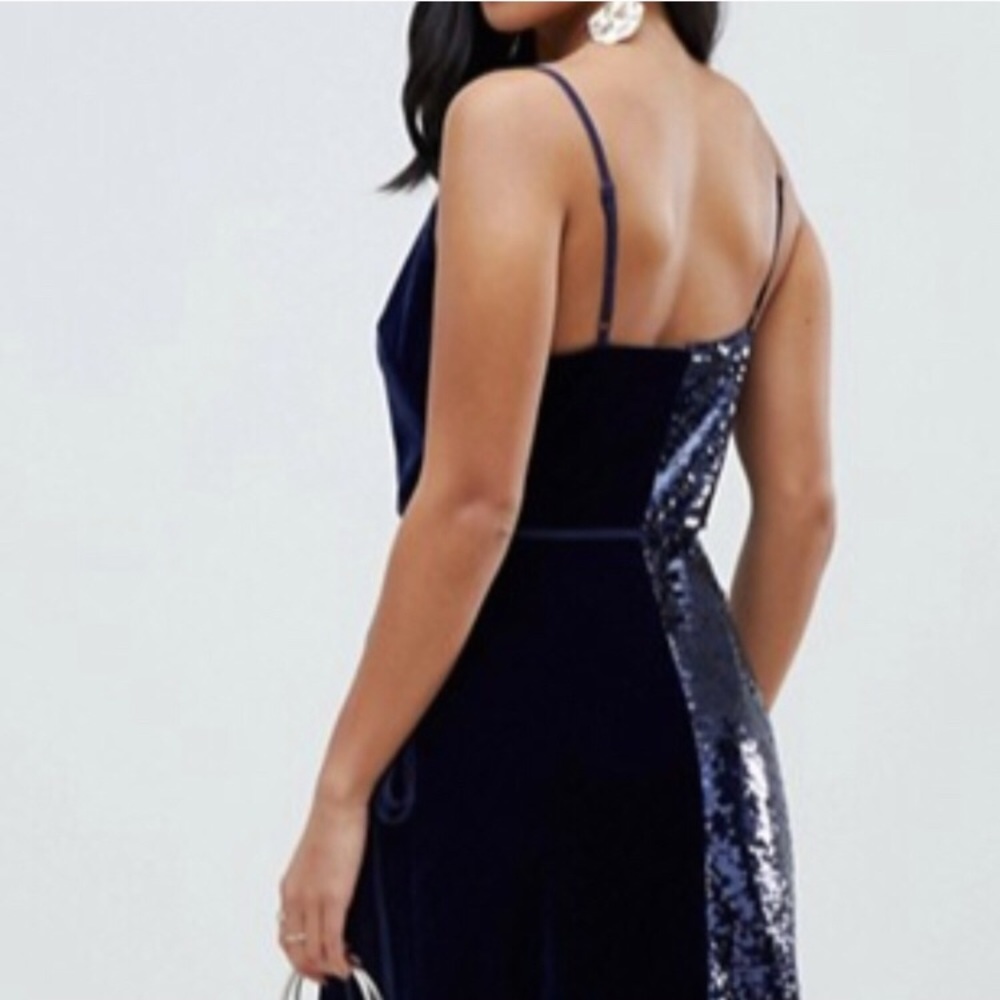 NWT ASOS Navy Sequin/Velvet Wrap Dress - Picture 4 of 4
